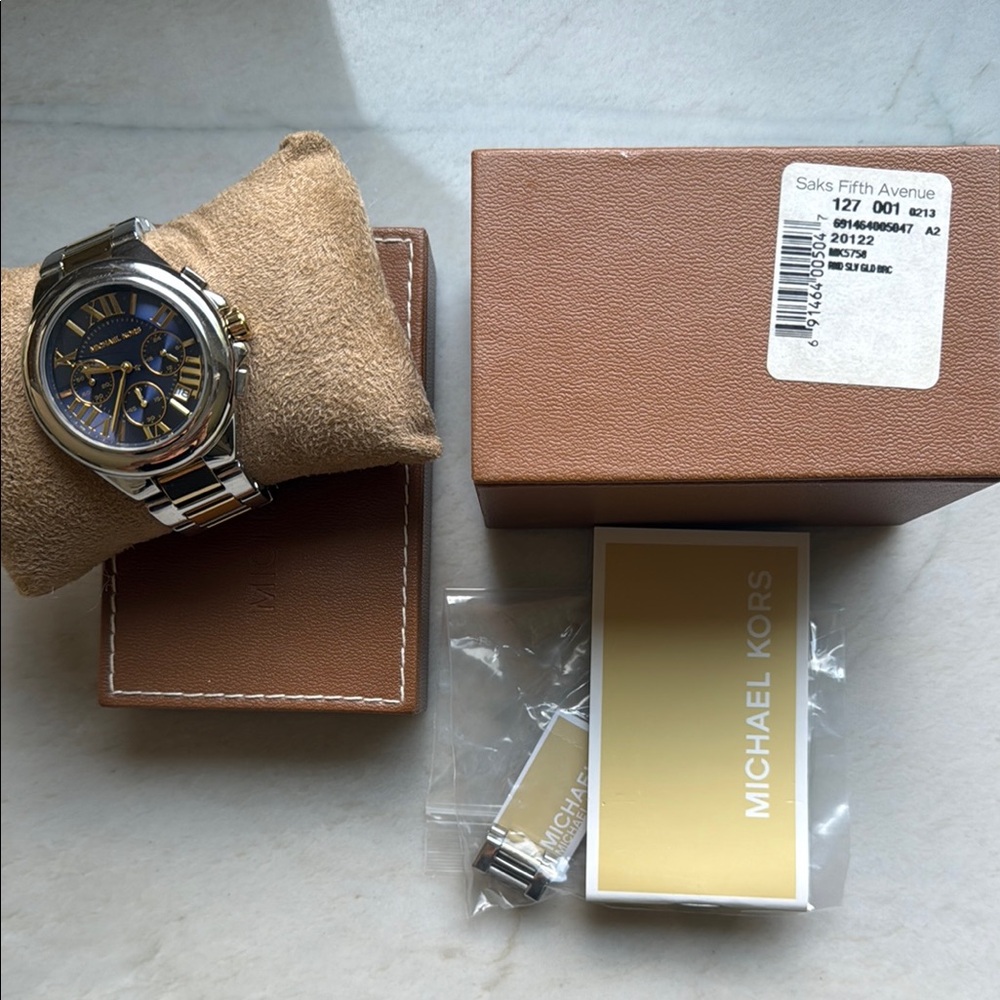 Michael Kors MK-5758 Unisex Chronograph Watch Navy Dial Boxed original papers